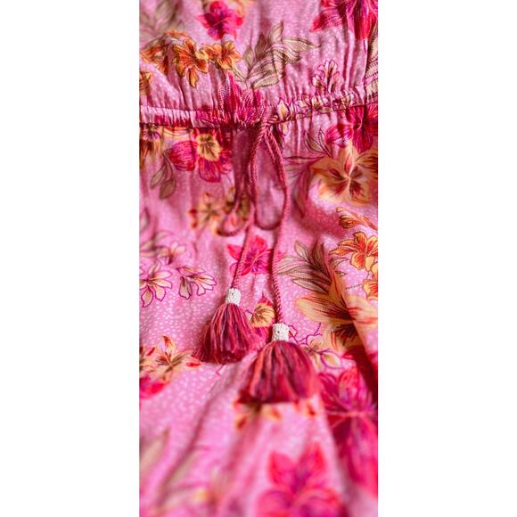 Loft XL Cocktail Dress Cutout Floral 3/4 Sleeve Midi Pink Elastic Waist NWT - Picture 5 of 8